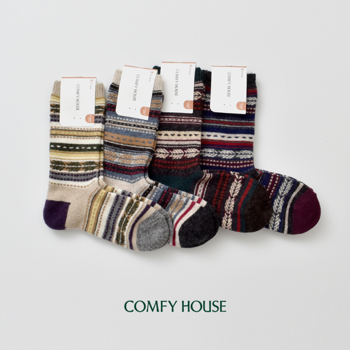 Comfy House(コンフィーハウス)ジャガードウールクルーソックスchl132cr1
