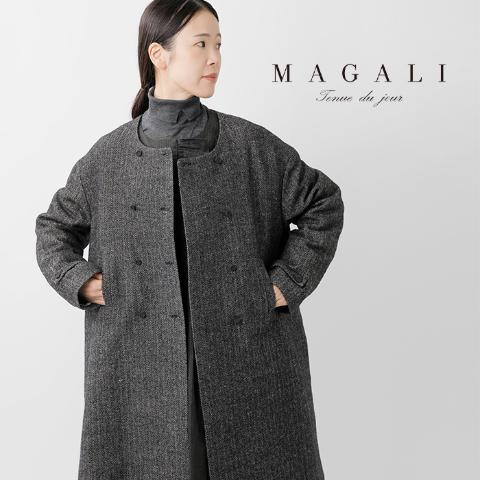 MAGALI(マガリ)ウールリネンヘリンボーンダブルボタンコートct10h