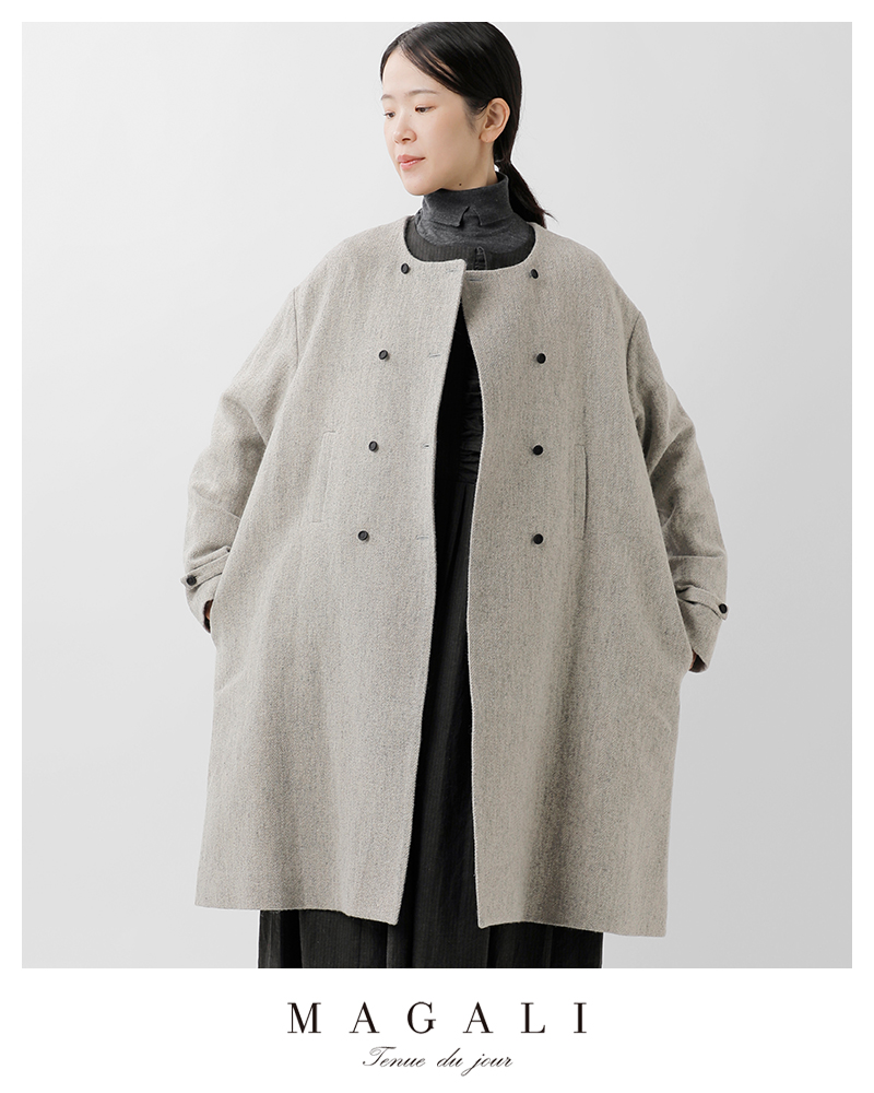 MAGALI(マガリ)ウールリネンヘリンボーンダブルボタンコートct10h