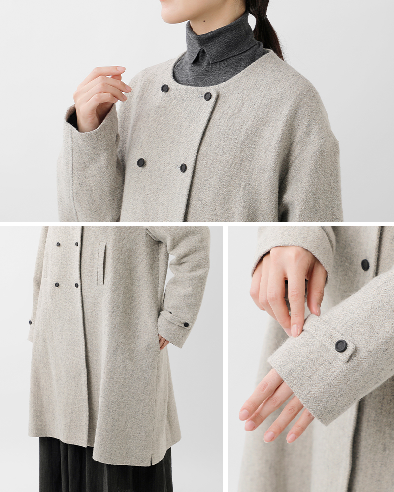 MAGALI(マガリ)ウールリネンヘリンボーンダブルボタンコートct10h