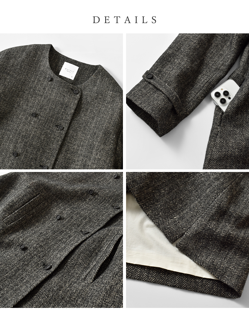 MAGALI(マガリ)ウールリネンヘリンボーンダブルボタンコートct10h