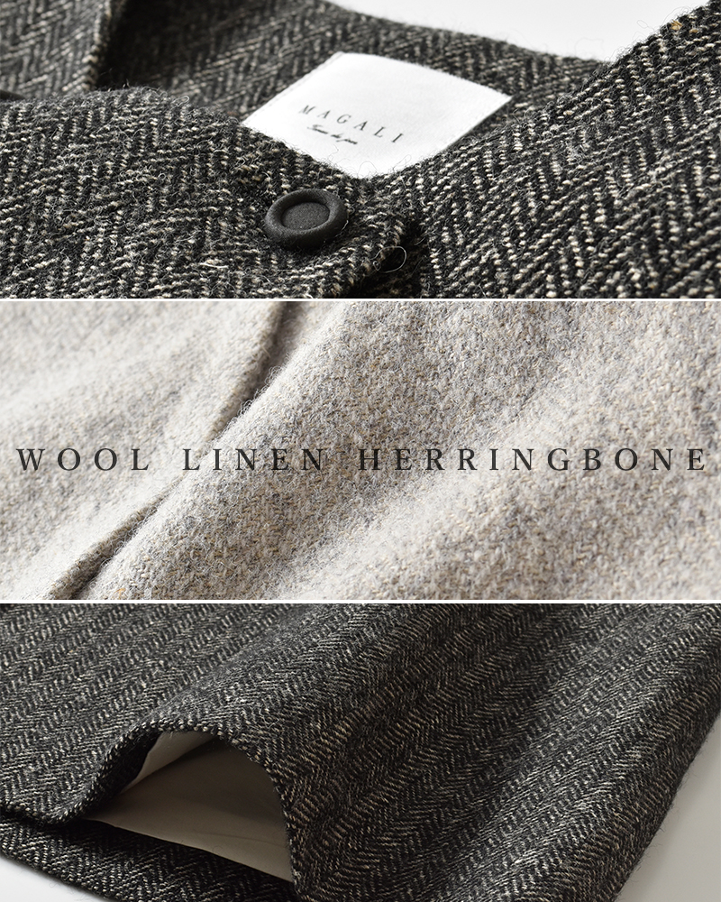 MAGALI(マガリ)ウールリネンヘリンボーンダブルボタンコートct10h