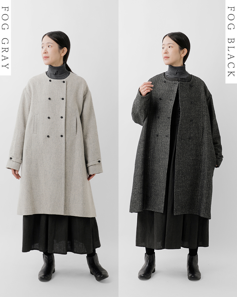 MAGALI(マガリ)ウールリネンヘリンボーンダブルボタンコートct10h