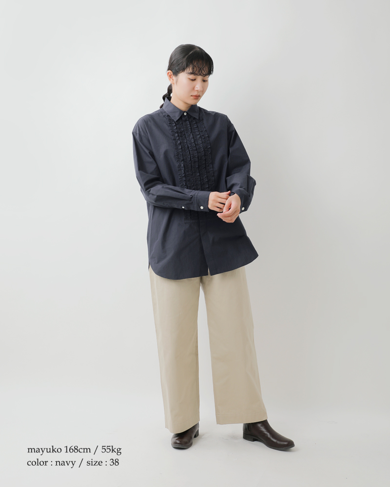 nicholson&nicholson(ニコルソンアンドニコルソン)ウォッシュドコットンフロントフリルシャツdoris-w