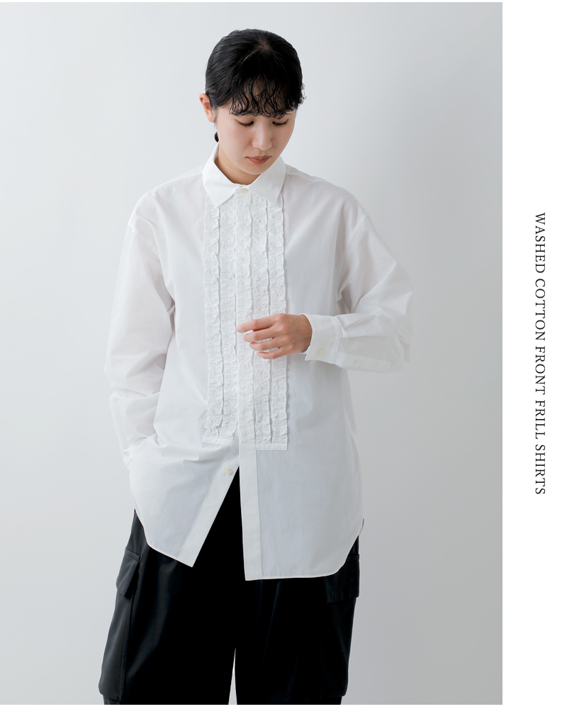 nicholson&nicholson(ニコルソンアンドニコルソン)ウォッシュドコットンフロントフリルシャツdoris-w