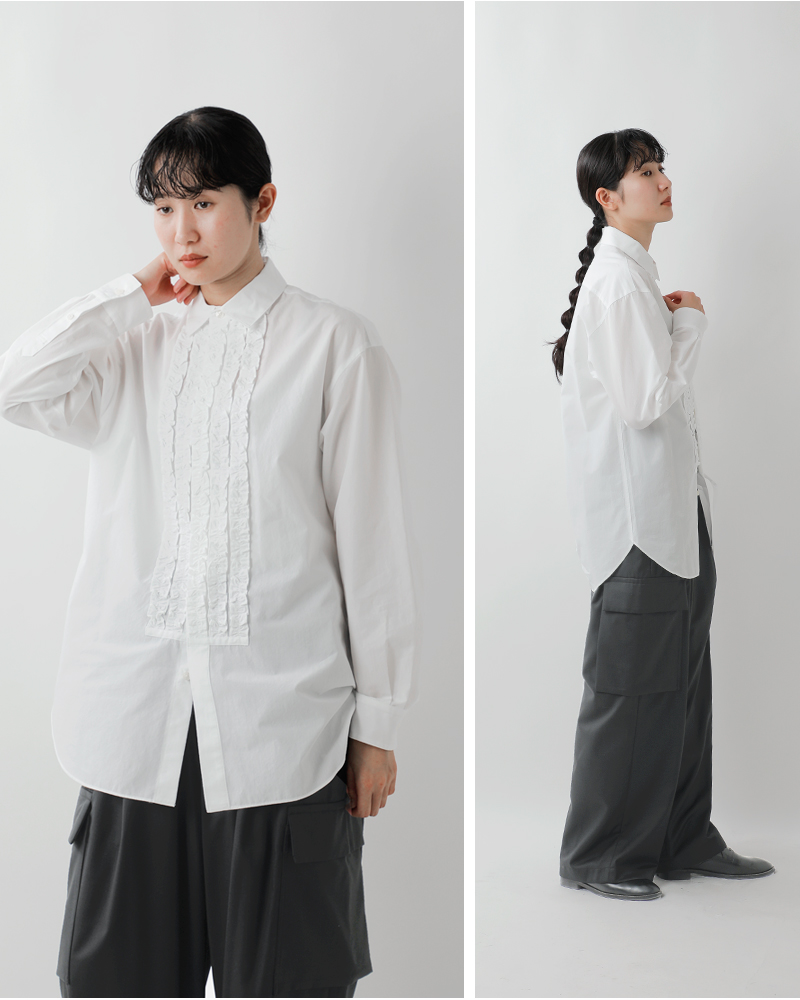 nicholson&nicholson(ニコルソンアンドニコルソン)ウォッシュドコットンフロントフリルシャツdoris-w