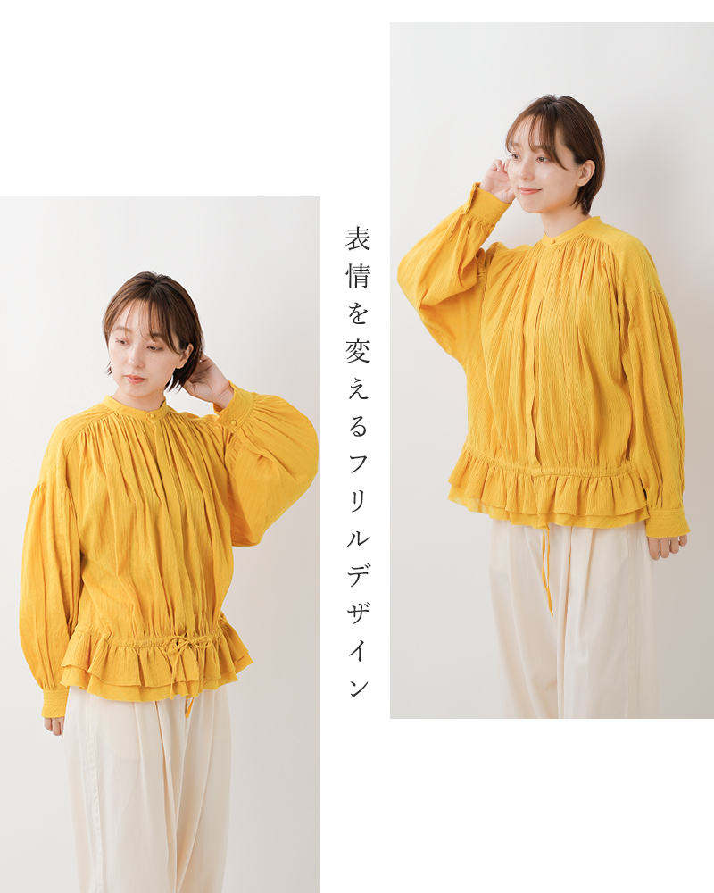 ちぃです ★リネンレーヨンフリルブラウス 刺繍ドットフリルブラウス