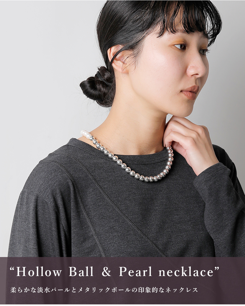 EO(イオ)メタリックボール淡水パールネックレス“HollowBall＆Pearlnecklace”eo25aw-22