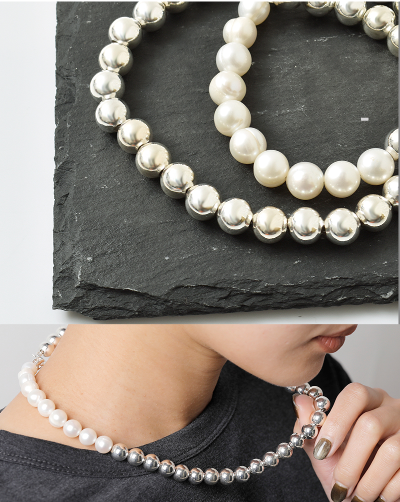 EO(イオ)メタリックボール淡水パールネックレス“HollowBall＆Pearlnecklace”eo25aw-22