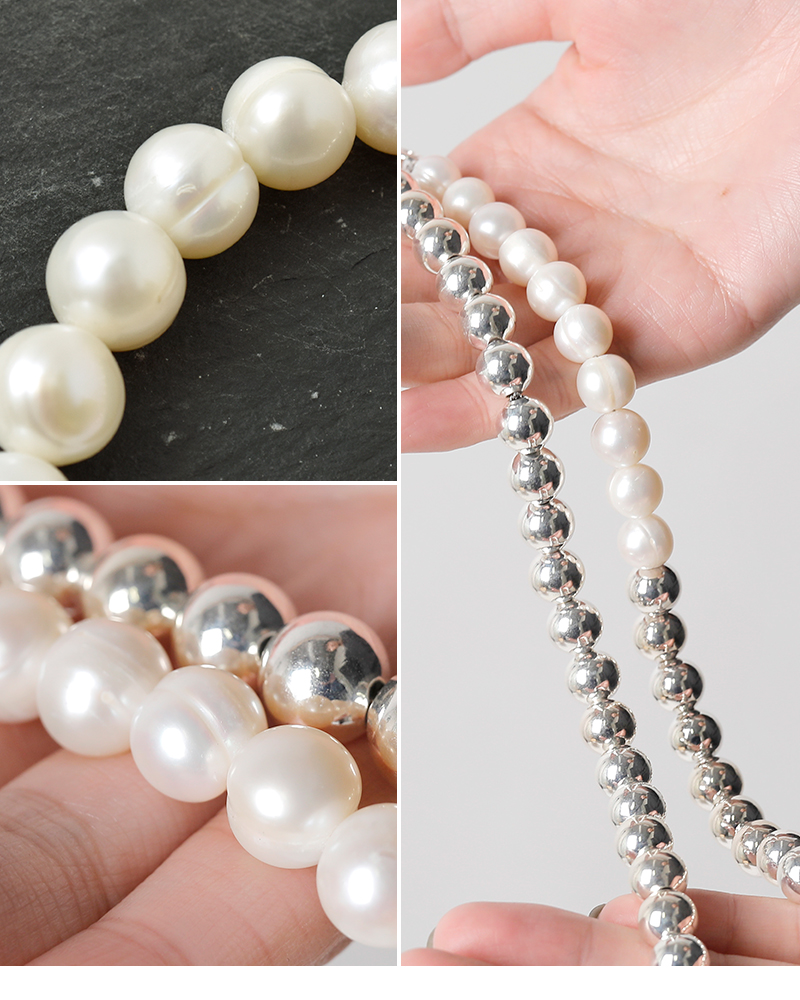 EO(イオ)メタリックボール淡水パールネックレス“HollowBall＆Pearlnecklace”eo25aw-22