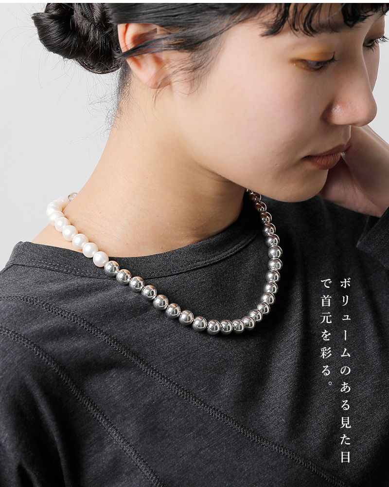 EO(イオ)メタリックボール淡水パールネックレス“HollowBall＆Pearlnecklace”eo25aw-22