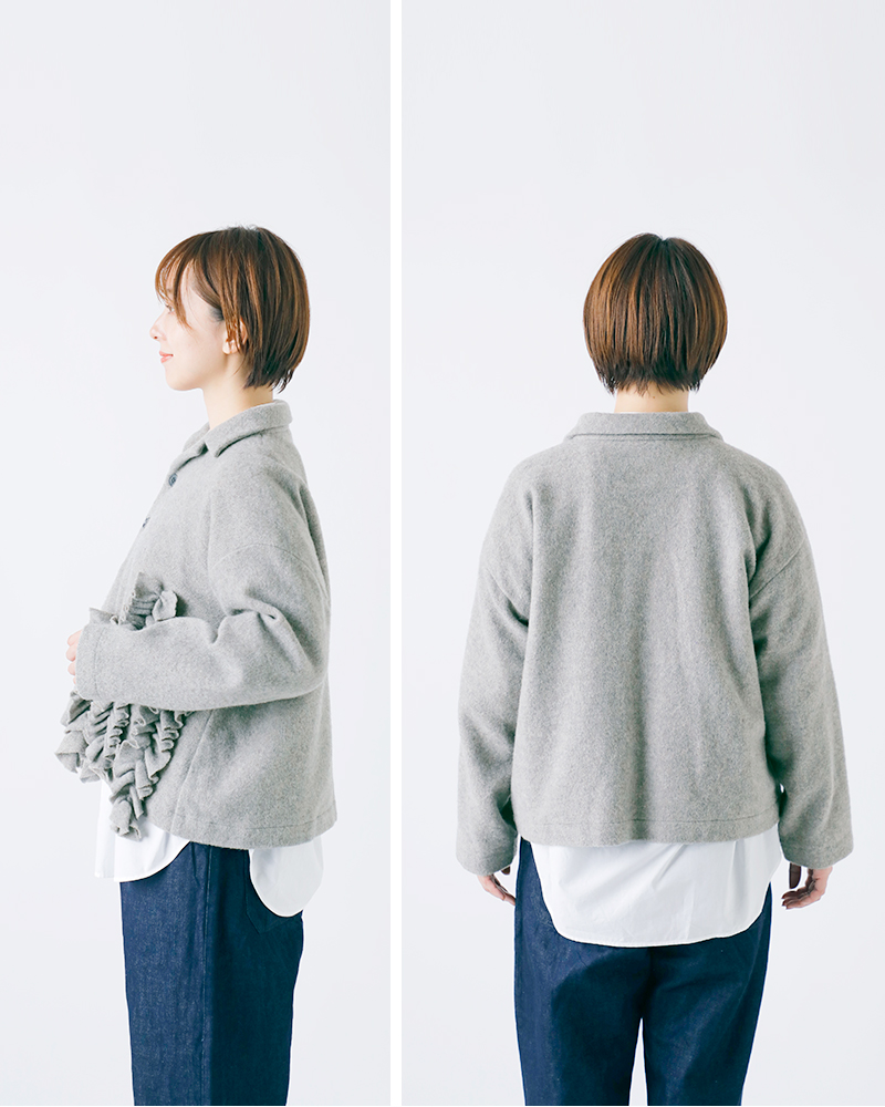 美品/ブリル◎シャギージャケット 黒 カワイイ CAWAII （黒）重なる変形襟のフェイクレザージャケット