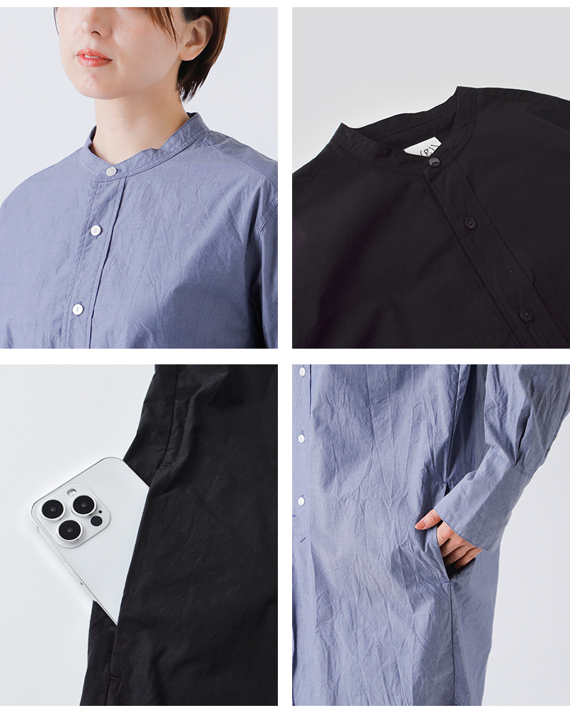 gコットンタイプライターバンドカラーシャツワンピースg-632