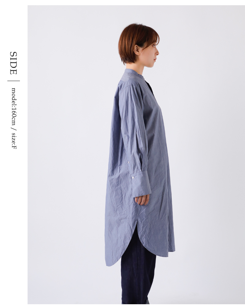 gコットンタイプライターバンドカラーシャツワンピースg-632