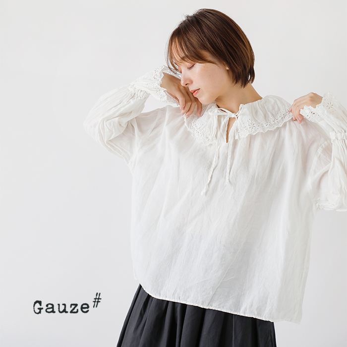 GAUZE# ラミーリネンアンティークレースブラウス Gauze#｜ラミーリネン アンティーク レーススリーブ アトリエ