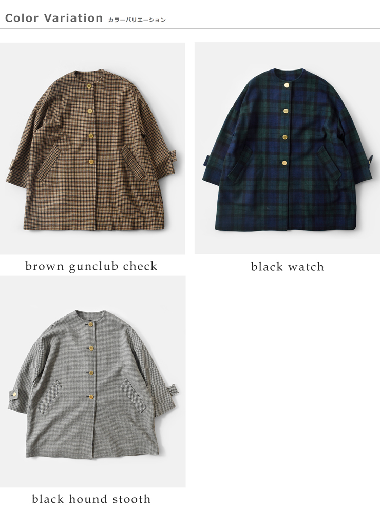 Traditional Weatherwear(トラディショナルウェザーウェア)マールトンライトメルトンチェックウールノーカラーコート“MALTONN/C”l242kgfco0368mh