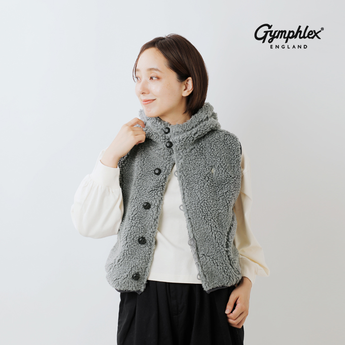 Gymphlex(ジムフレックス)くるみボタンボアフーデッドショートベストgy-a0726boa
