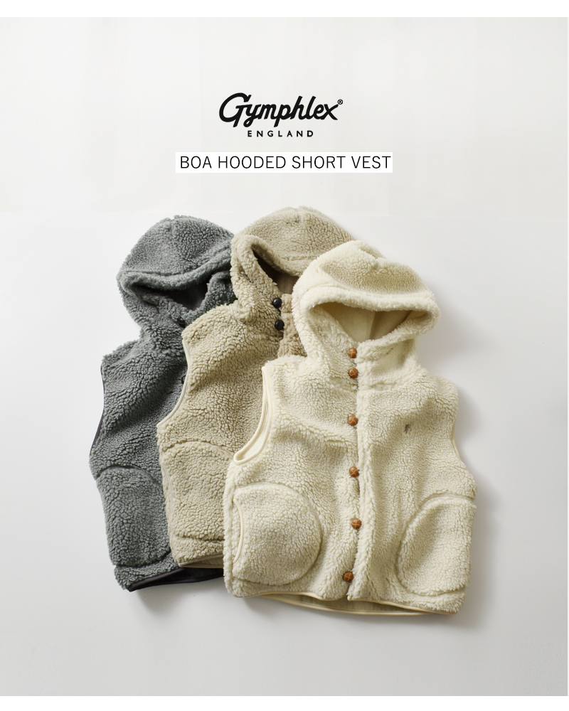 Gymphlex(ジムフレックス)くるみボタンボアフーデッドショートベストgy-a0726boa