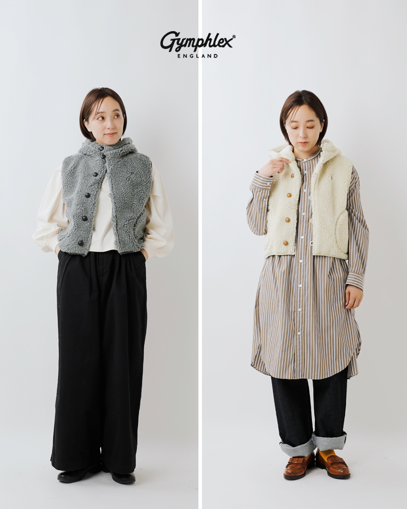 Gymphlex(ジムフレックス)くるみボタンボアフーデッドショートベストgy-a0726boa