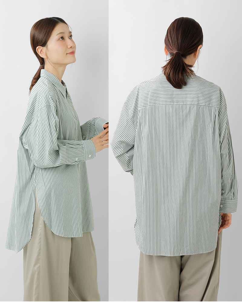 Gymphlex(ジムフレックス)コットンレギュラーカラーストライプ長袖チュニックシャツgy-b0404sgrs