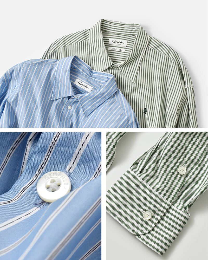 Gymphlex(ジムフレックス)コットンレギュラーカラーストライプ長袖チュニックシャツgy-b0404sgrs