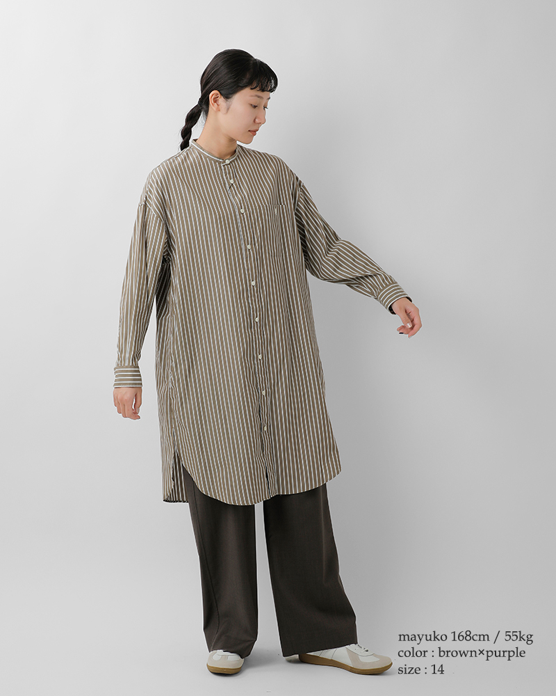 Gymphlex(ジムフレックス)コットンストライプバンドカラーシャツワンピースgy-g0064mts