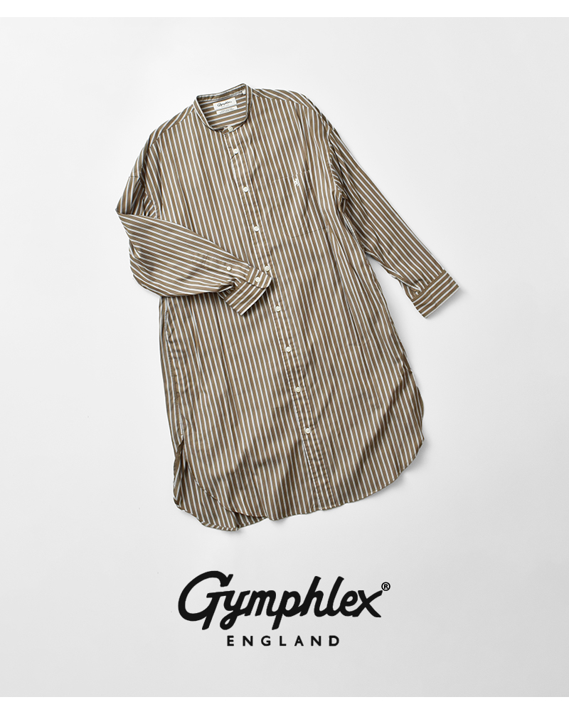 Gymphlex(ジムフレックス)コットンストライプバンドカラーシャツワンピースgy-g0064mts
