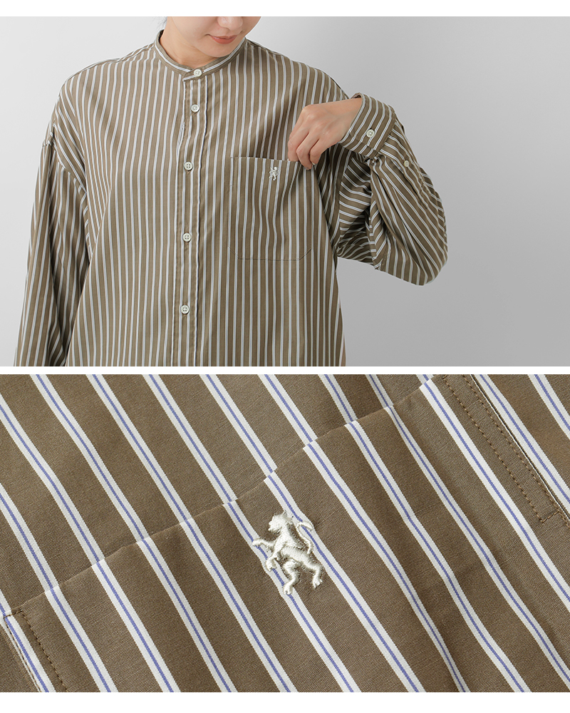 Gymphlex(ジムフレックス)コットンストライプバンドカラーシャツワンピースgy-g0064mts