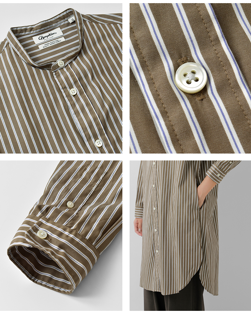 Gymphlex(ジムフレックス)コットンストライプバンドカラーシャツワンピースgy-g0064mts