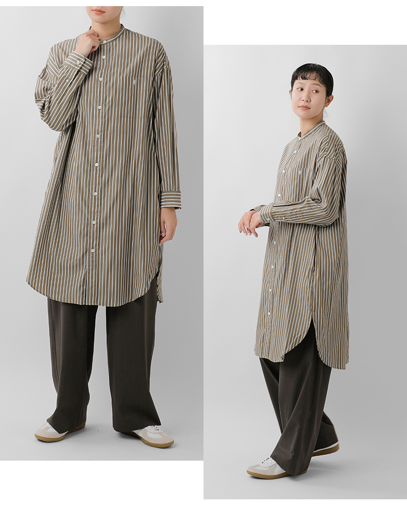 Gymphlex(ジムフレックス)コットンストライプバンドカラーシャツワンピースgy-g0064mts