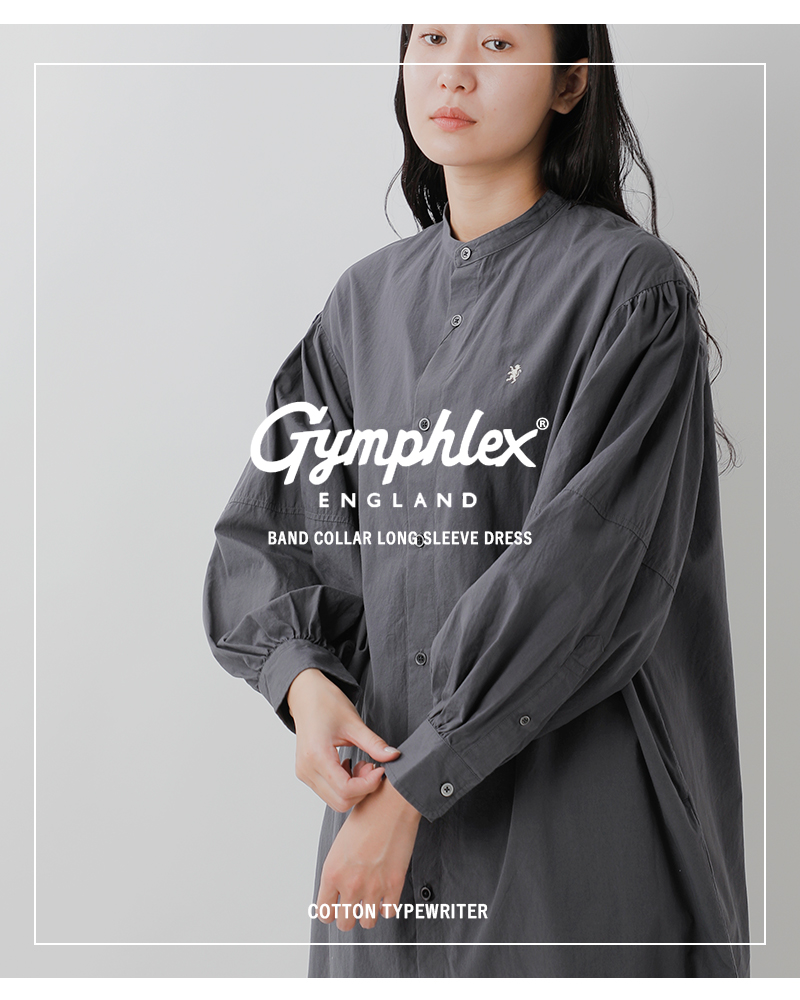 77circa グラフィックプリント 半袖ワンピース ブラック Gymphlex ジムフレックス コットンタイプライター バンドカラー