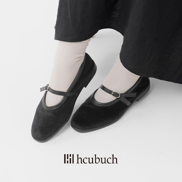 hcubuch(フーブ)ベルベットカウレザーコンビメーリージェンフラットシューズ“squirrel”h172