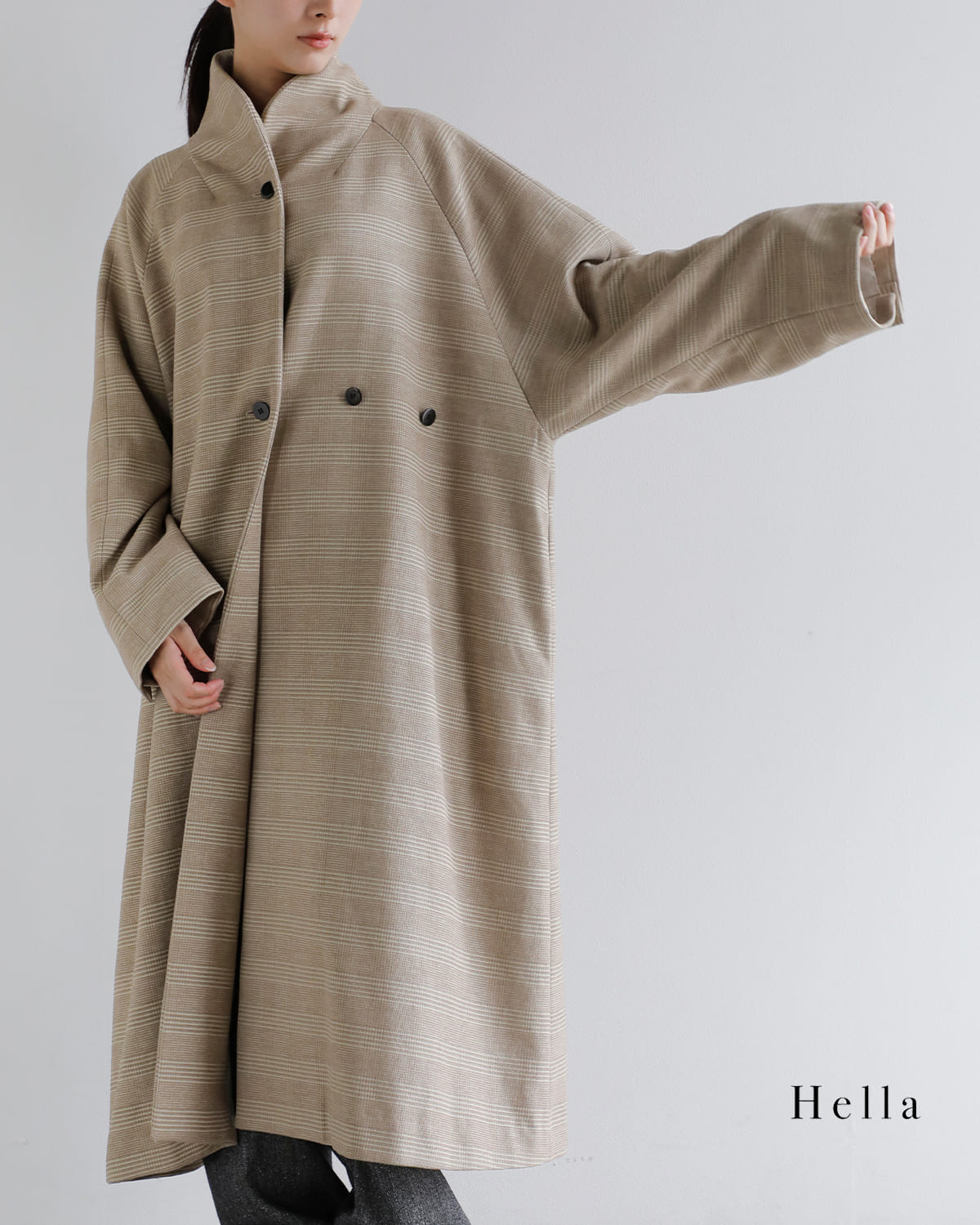 Hella ヘラ スタンドカラー ツイード ロング コート “TWEED LONG
