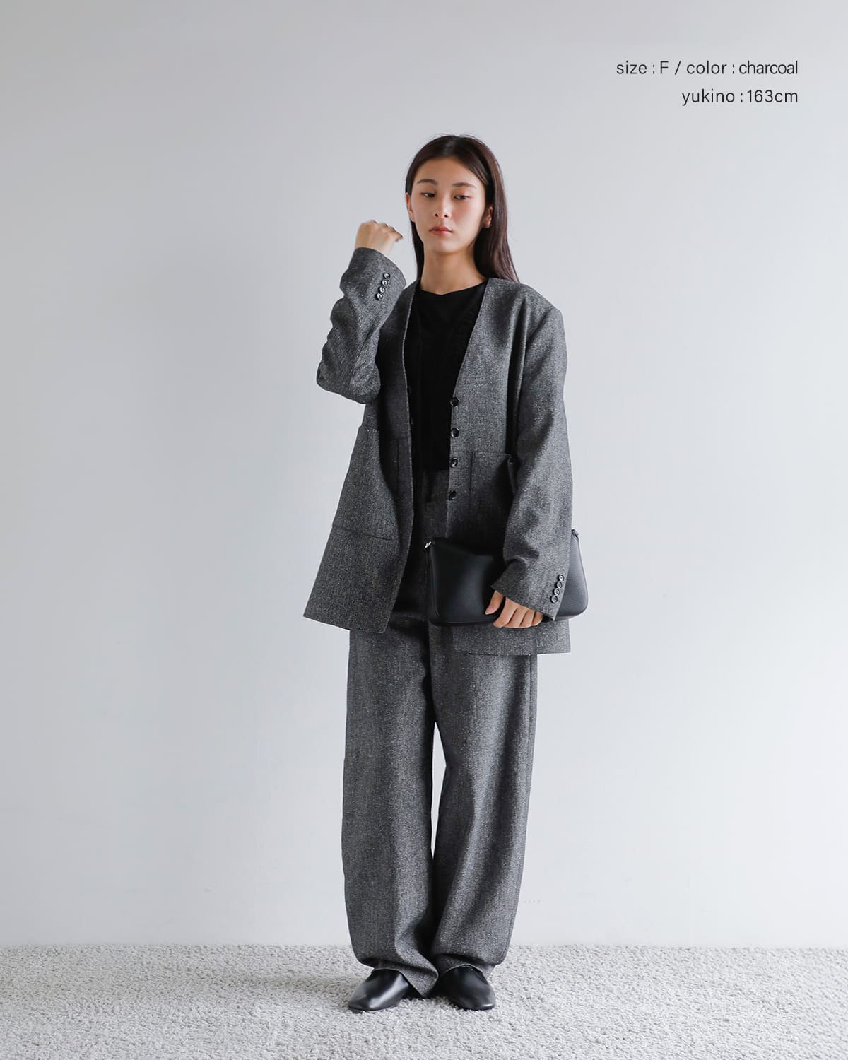 Hella(ヘラ)シルクネップカラーレスツイードジャケット “SILK NEP COLLARLESS JACKET” h253-03