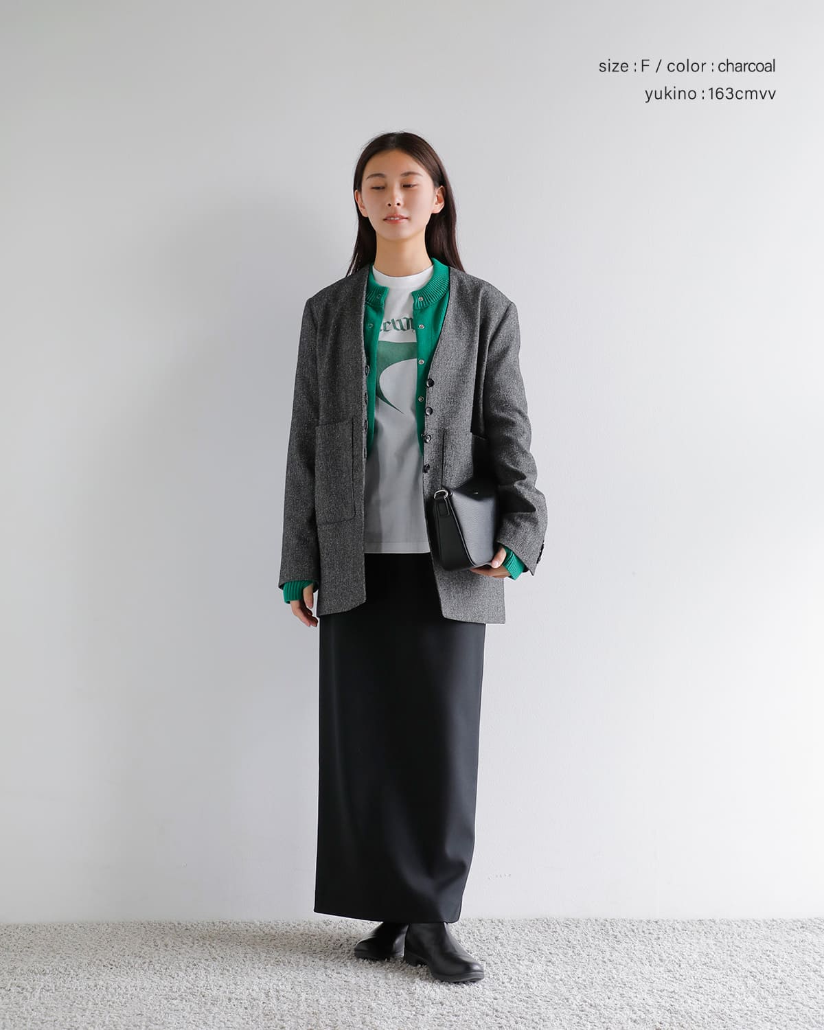 Hella(ヘラ)シルクネップカラーレスツイードジャケット “SILK NEP COLLARLESS JACKET” h253-03