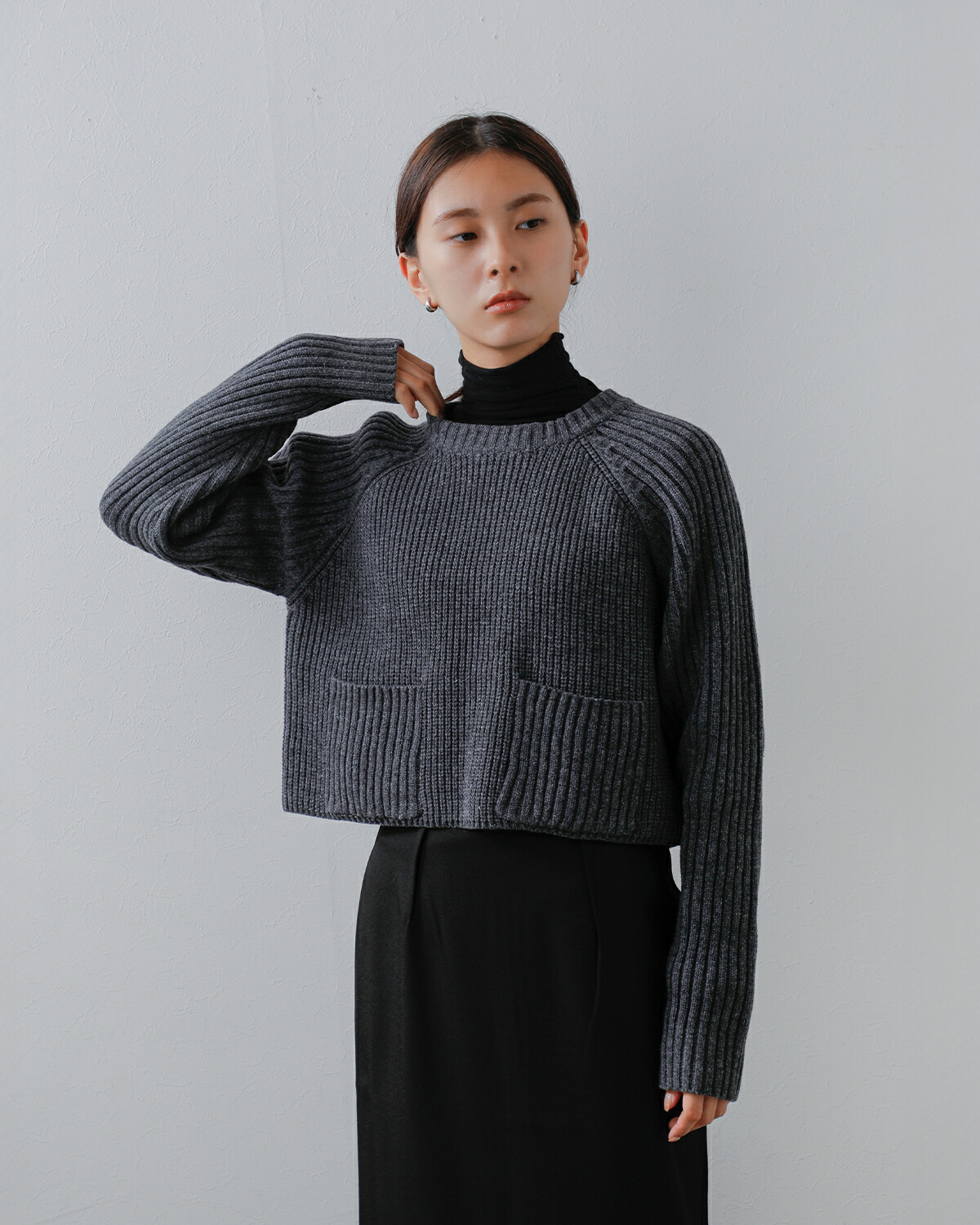 Hella(ヘラ)クロップドリブ編みニットプルオーバー “CROPPED KNIT PULLOVER” h253-93