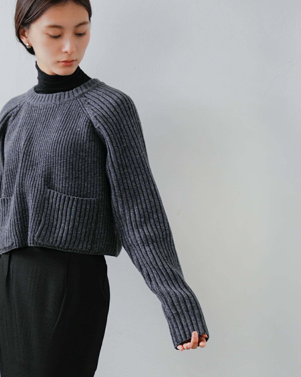 Hella(ヘラ)クロップドリブ編みニットプルオーバー “CROPPED KNIT PULLOVER” h253-93