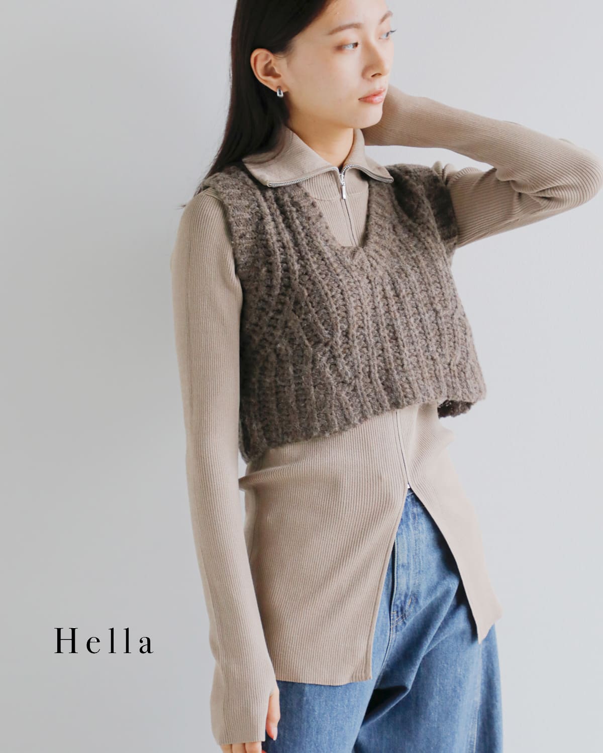 Hella(ヘラ)ローゲージ編み ショート ベスト “LOW GAUGE SHORT VEST”h253-94