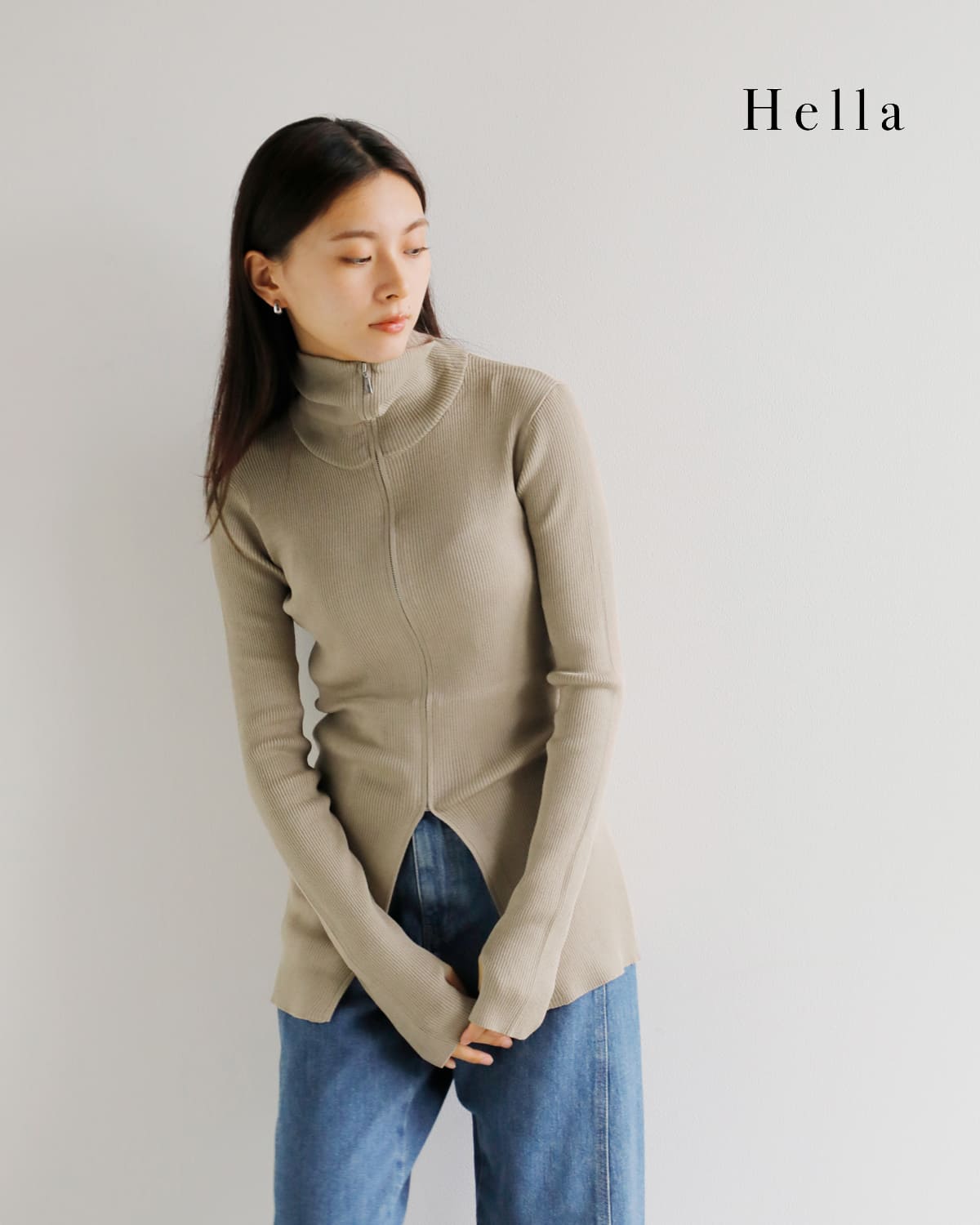 Hella(ヘラ)ジップアップ リブ ニット プルオーバー “ZIP UP RIB KNIT”h253-95