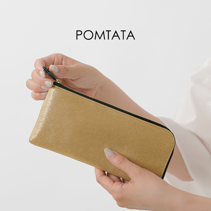 POMTATA ポンタタ エンボス 箔レザー Lジップ ロング ウォレット