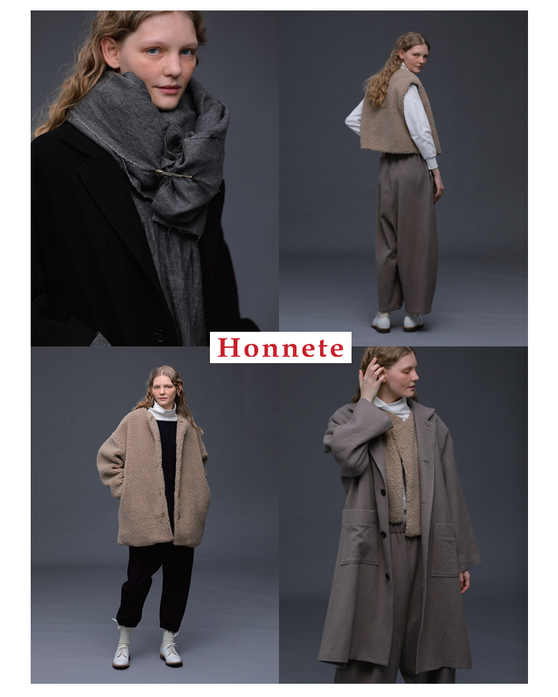 Honnete オネット ウォッシュド ウール ワイド ストール ho-25aw