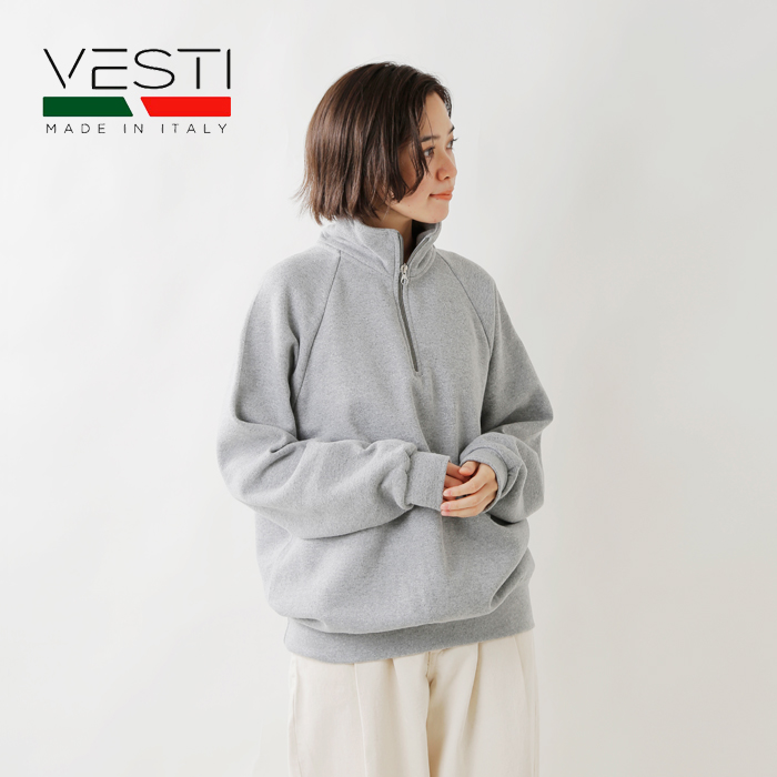 VESTI ヴェスティ コットン 裏起毛 スウェット ハーフジップ