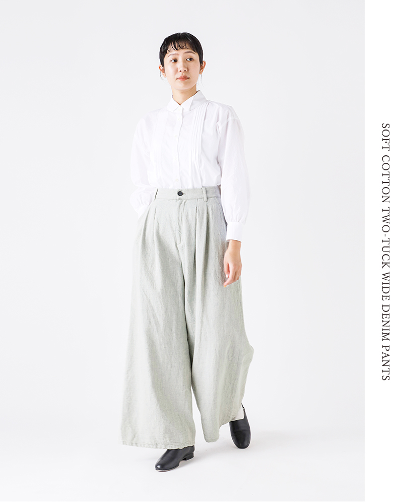 新品タグ付 コットンハウスアヤ ホワイトデニム ワイドクロップドパンツ M 新品タグ付 コットンハウスアヤ ホワイトデニム ワイド