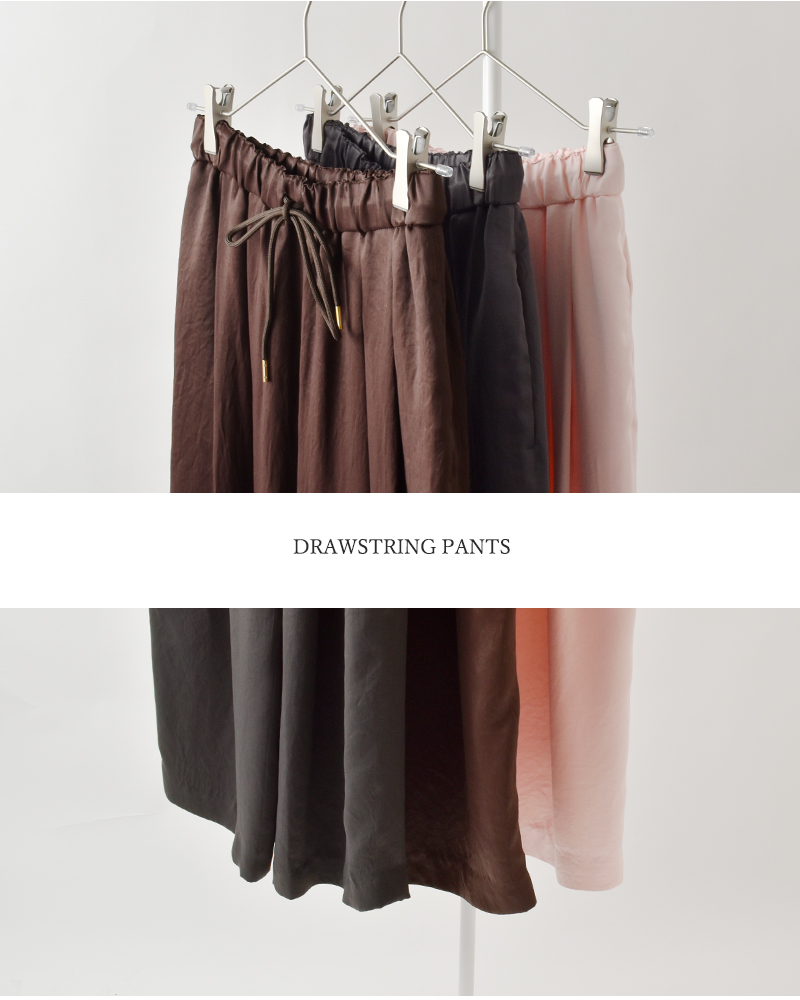 ma couleur(マ クルール)レザーライクサテンビンテージドロストタックパンツj-4642