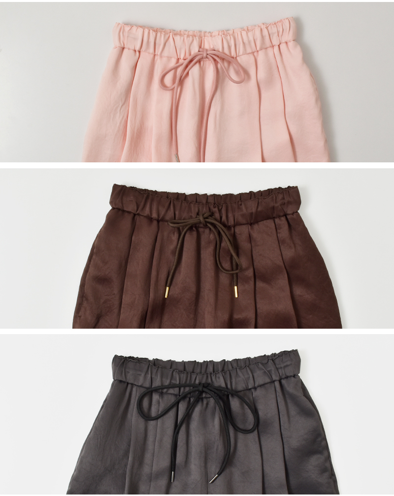 ma couleur(マ クルール)レザーライクサテンビンテージドロストタックパンツj-4642