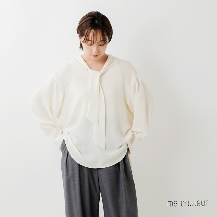 ma couleur(マ クルール)ビンテージジョーゼットボータイブラウスj-4796