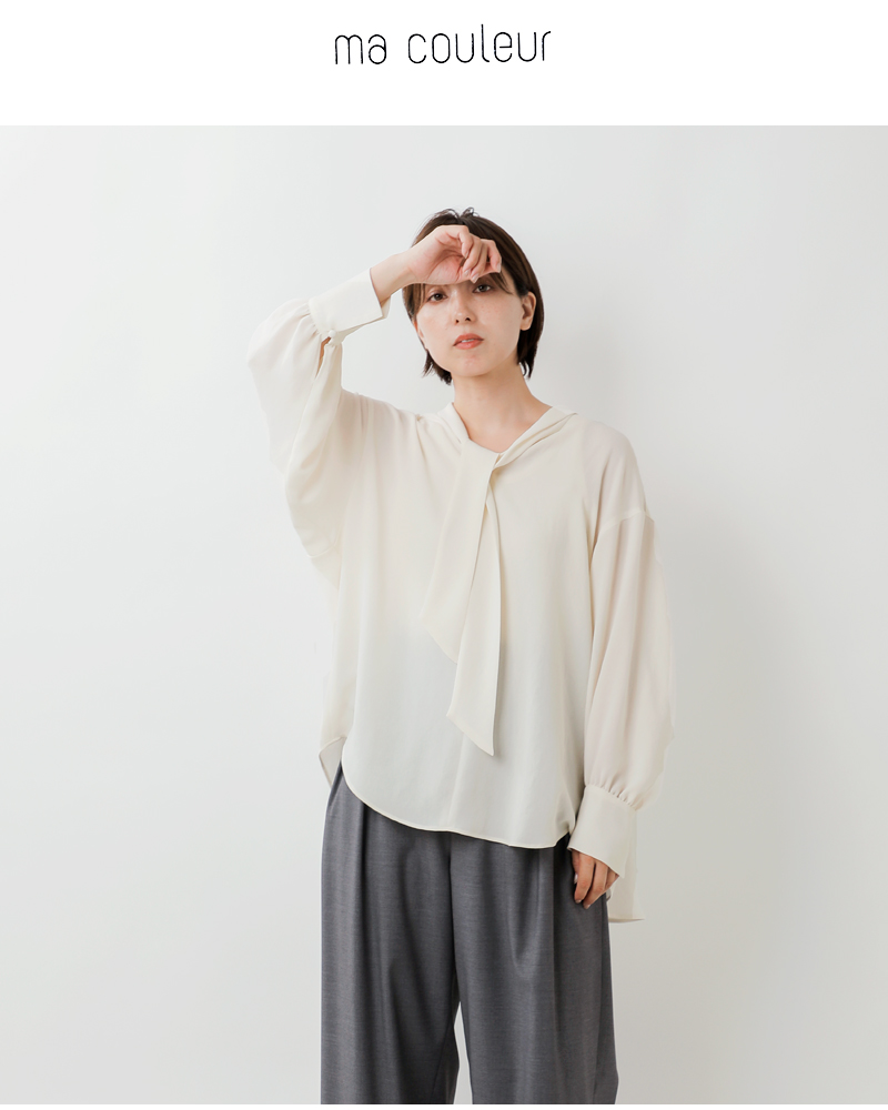 ma couleur(マ クルール)ビンテージジョーゼットボータイブラウスj-4796