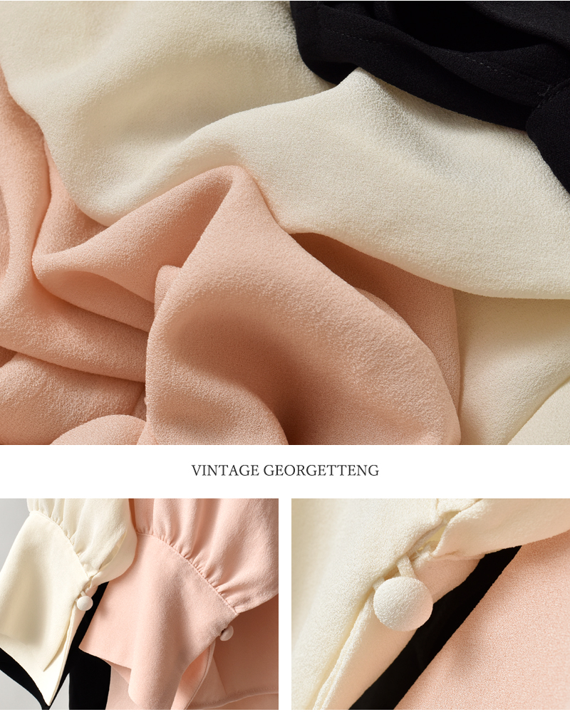 ma couleur(マ クルール)ビンテージジョーゼットボータイブラウスj-4796