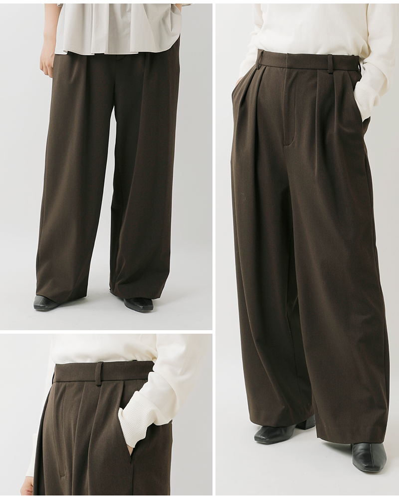 ma couleur(マ クルール)ソフト裏起毛インタックワイドパンツ