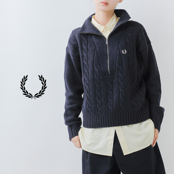 FRED PERRY(フレッド ペリー)ウールハーフジップケーブルニットプルオーバー“HALFZIPCABLEKNITJUMPER”k1103